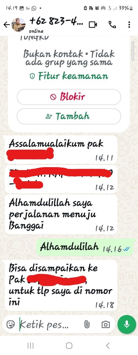 Screenshot yang diduga Penipu